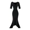 Vestido Irregular con Escote Asimétrico y Mangas Cortas, Pura Atracción, para Mujer, Falda Elástica de Cintura Ajustada para Verano, Vestido Largo Sexy de Cola de Pez