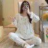 Pijama de manga larga para mujer primavera y otoño 2026, algodón nube, holgado, lindo de dibujos animados, simple, alta estética, ropa de casa, se puede usar fuera