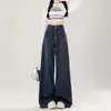 Pantalones vaqueros de pierna ancha y cintura alta estilo americano para mujer, primavera y otoño, nuevos, retro, de talla grande, para chica gordita, holgados y ajustados.