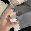 Meias Femininas Outono e Inverno Borda de Orelha de Madeira Meia-Calça Decoração Color Block Meias de Algodão Estilo Coreano Estilo Ins Versátil com Sapatos de Couro Pequenos Meias Femininas