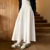 Falda Blanca Suave y Elegante para Mujer, Nuevo Estilo Primavera y Otoño 2026, Cintura Alta, Caída Fluida, Falda Larga Plisada Línea A Adelgazante