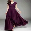 Ebay Aliexpress Verano Caliente Nuevo Cuello en V Manga Corta Estilo Bohemio Vestido de Cintura Falda Larga