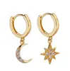 Pendientes asimétricos de plata de ley S925 de Shenzhen, con forma de estrella y luna, pendientes de lujo ligero, moda simple, versátiles, creativos, para mujer