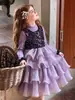 Chaleco de Manga Larga para Niña Capa Base Vestido Formal de Princesa Pastel Malla Abullonada Vestido de Niña Transfronterizo Comercio Exterior Moderno