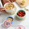 Juego de recipientes herméticos de paja de trigo para alimentos secos, verduras y frutas, tamaño grande, mediano y pequeño, con tapa, recipiente hermético de plástico portátil