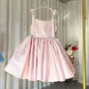 Vestido Princesa Rosa de Cetim com Alcinhas de Espaguete para Meninas, Cruzamento Europeu e Americano, Fantasia Fofa de Gaze para Festa de Aniversário e Apresentação