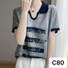 Design Moderno, Suéter de Tricô Elegante com Gola Polo, Camiseta Feminina de Manga Curta, Toque de Luxo, Fábrica Transfronteiriça de Comércio Exterior