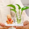 Hui Le Pequeño Monje Rábano Verde Florero Hidropónico Contenedor de Flores de Vidrio Adorno de Decoración de Escritorio Creativo Templo Zona Escénica Regalo