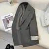 Blazer vintage gris de alta calidad para mujer, nueva colección primavera/otoño 2026, con un diseño de puño único para un look elegante