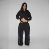 Conjunto Informal de Sudadera con Estampado de Letras y Pantalones, Cintura Ancha con Cordón y Aberturas, Conjunto de Dos Piezas de Moda para Mujer