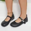 Zapatos Mary Jane de punto transfronterizos europeos y americanos talla grande para mujer, novedad otoño 2026, con hebilla de una tira y punta redonda, suela plana