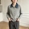 Tiroteo real 2026 Otoño/Invierno Nuevo Retro Solapa Francesa Patchwork Tejido de Lana Suéter Casual Holgado Abrigo para Mujer