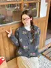 Abrigo tipo suéter casual floral estilo japonés, nuevo cárdigan de punto suave holgado adelgazante, talla única gris para mujer