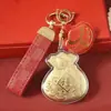 Ouro Puro 999 Folha de Ouro Saco da Sorte Chaveiro Pingente de Bolsa Ornamento de Couro Vintage Pequenos Presentes Promocionais Atacado