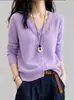 Nuevo suéter de punto con cuello en V y ribete de encaje para otoño e invierno, cárdigan de manga larga para mujer, diseño adelgazante, top elegante y versátil