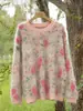 Suéter de cashmere jacquard com gola redonda em flanela para mulheres, novo estilo outono/inverno, pulôver, padrão floral, grosso e quente, adequado como camada interna