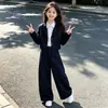 Traje preppy para niñas 2026 nuevo traje de otoño de moda con pantalones de pierna ancha para niñas de secundaria conjunto casual de dos piezas