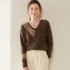 26 Colores Otoño/Invierno Bloque de Color Cuello en V Sarga Suéter Coreano para Mujer Adelgazante Elegante para el Trabajo Cachemira Jersey Tejido Manga Larga
