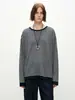 Tricô Feminino Gola Redonda Manga Longa Listrado 100% Algodão com Fendas Laterais para um Visual Relaxado Outono 2026 9716 Siyuan