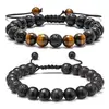 Pulsera trenzada de piedra volcánica popular de Amazon para hombre, pulsera de ojo de tigre con cuentas, pulsera de moda hecha a mano para hombre