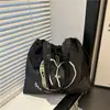 Bolsa de Axila com Cordão Fresca Estilo Coreano, Bolsa Tote Literária Tendência de Verão, Bolsa de Ombro Portátil para o Dia a Dia de Estudante