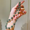 Cadena de Suéter Larga de Perlas Swarovski Color Verde Pavo Real de Alto Brillo de Alta Calidad para Otoño e Invierno Cadena para Clavícula para Mujer