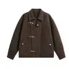 Chaqueta de Suede de Alta Gama Magic Bear Estilo Retro Americano Old Money con Hebilla de Avión Cuello Revuelto Chaqueta Corta Detroit para Hombre