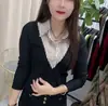 Nuevo Estilo de Principios de Otoño Moda Reductora de Edad Adelgazante Favorecedor Elegante Camisa de Manga Larga Temperamento Versátil Simple para el Trabajo Falsa de Dos Piezas