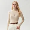 Nueva colección de otoño: Suéter de cachemira 100% puro para mujer, corte ajustado, con cuello de volantes, mangas largas y base de punto