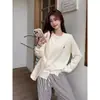 Diseño Otoño e Invierno Estilo Académico Bordado Cuello Redondo Cárdigan de Punto Estilo Coreano Perezoso Suelto Chaqueta Suéter Corta para Mujer