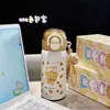Taza Térmica, Taza Linda con Popote, Taza de Agua Portátil de Dibujos Animados para Estudiantes, Rebotando Alto, Nueva Taza de Acero Inoxidable para Niños