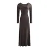 Vestido redondo de manga larga, de un solo botón, estilo puramente seductor, nuevo para otoño, corte ajustado a la cintura, color liso, elegante base, vestido largo para mujer