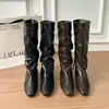 Botas vaqueras retro de ante para mujer, otoño/invierno, nuevas, a la moda, botas altas con tacón oculto, botas de tacón apilado estilo francés