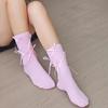 Meias Longas até a Panturrilha Estilo Ballet com Laço para Mulheres Primavera e Outono Lolita Jk Meias Felpudas Doce Estilo Preppy Meninas Meias de Algodão