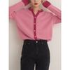 Cárdigan Suéter de Lana de Mapache Otoño 2024 para Mujer Diseño de Invierno Nicho Cuello V Top Rosa Suave Ceroso Tops Tejidos