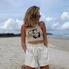 2024 Europeo y Americano Retro Calle Distintivo Sin Mangas Estampado Ombligo Hip-Hop Americano Top de Tirantes para Mujer Spice Girl Chaleco