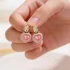 Brincos Cor-de-Rosa Pêssego Macios e Fofos em Formato de Coração com Diamantes, Estilo Menina Doce, Brincos de Coração Femininos, Fofos e Versáteis, Acessórios High-End para o Dia a Dia