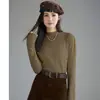 Camiseta base de punto gris de cuello medio alto estilo coreano para mujer, suéter elegante de alta gama para otoño, top interior adelgazante