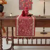 Decoração de Ano Novo Festiva Estilo Chinês Moderno em Fio Jacquard Tingido com Borlas, Toalha de Mesa, Caminho de Mesa, Caminho de Cama e Almofada Decorativa de Poliéster