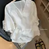 Nueva Camiseta de Lino para Mujer con Bordado de Lentejuelas Estilo Chino, Cuello en V, Manga Corta, Verano 2026, Nueva, Simple y Elegante, Versátil, Estilo Nacional