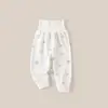 Pantalones largos de algodón puro Clase A de cintura alta para proteger la barriga de bebés, leggings de otoño, pantalones de cintura alta para bebés y niños pequeños