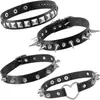 4 piezas de collares de cuero punk rock negros europeos y americanos, accesorios góticos con tachuelas de moda para mujer