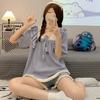 Pijama transfronteiriço para mulheres Verão 2024 estilo princesa fofo doce manga curta shorts tamanho plus size menina cheinha roupa de casa