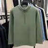 Jaqueta de Fleece Masculina com Gola Alta e Zíper, Jaqueta Casual Esportiva Solta para Primavera e Outono, Peça de Roupa Externa Tendência