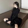 Vestido estilo Hepburn Vestido negro estilo Chanel para mujer 2024 Nuevo Otoño e Invierno Adelgazante de cintura Manga larga Falda básica