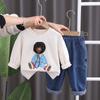 Conjunto de roupas de primavera para meninos 2024 novo chapéu infantil suéter de cabeça de urso conjunto de duas peças menino bebê roupas estilo ocidental