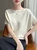 Tejido con cuentas curvas, suave y transpirable, mangas murciélago, cuello redondo, top básico y elegante para mujer, estilo casual primavera/verano