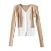 Europeu e americano quente menina nova cor contraste costura falso duas peças camisola feminina puro desejo de emagrecimento cardigan top ins