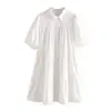Aliexpress Comercio Exterior Transfronterizo Verano Nuevo para Mujer Estilo Dulce Cuello Dulce Mangas Abullonadas Holgado Estilo Camisa Vestido Adelgazante