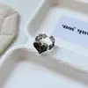 Anillo de corazón y cruz vintage texturizado de plata de ley S925 para mujer, ajustable, nicho, de alta gama, lujo ligero, versátil y moderno